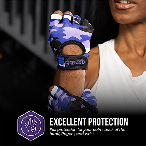 Contraband Pink Label 5217 Women's Design Series Camo Print Lifting and Rowing Gloves (Pair) - Lightweight Vegan Medium Padded Microfiber Amara Leather w/Griplock Silicone - color: Purple, size: X-Small