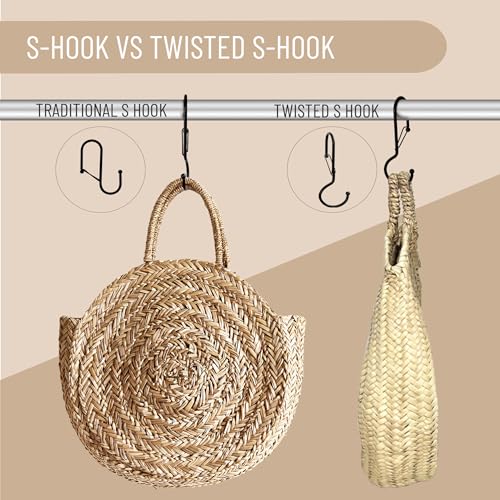 6 Purse Hanger for Closet. Tote Hanger. S-Shaped Hooks S Hooks Twist Design. Anti Drop S-Shaped Hook for Hanging Handbags with Safety Buckle to Prevent Falls. Heavy Duty. (Black, Twisted) - color: Black, size: Twisted