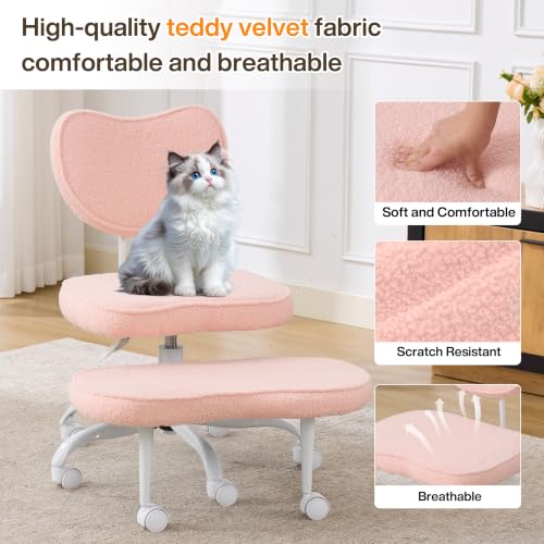 Fizzin Ergonomic Cross Legged Office Chair, Height Adjustable Swivel Desk Chair, Pink - color: Pink