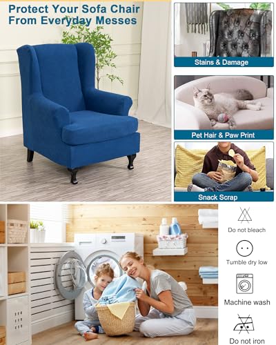CRFATOP 2 Piece Stretch Wingback Chair Cover Jacquard Wing Chair Slipcovers Spandex Fabric Wingback Armchair Covers with Elastic Bottom for Living Room Bedroom Wingback Chair,C25 - color: Color C25