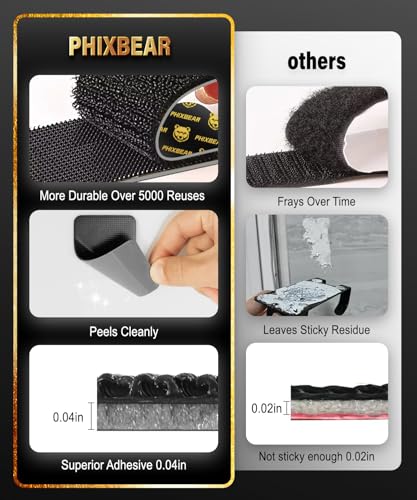 PHIXBEAR Hook and Loop Strips with Super Adhesive Heavy Duty, Heat Resistant Waterproof, 4 Sets 3.6"x2" Square & 8 Sets 2" Round, Car Mats Outdoor or Indoor Use