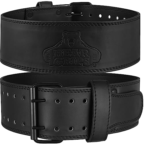 Bear Grips 5mm Leather Weightlifting Belt for Men & Women, Premium Leather with Carrying Case, Double Prong Powerlifting Belt for Squats, Deadlifts, Gym, Stealth Black - size: Medium