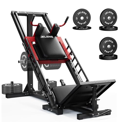 JELENS Leg Press Hack Squat Machine, Leg Machine for Home Gym with Linear Bearing, L11 Professional Adjustable Leg Exercise Machine, Lower Body Workout - color: Red, size: 140LB Black Weights Package