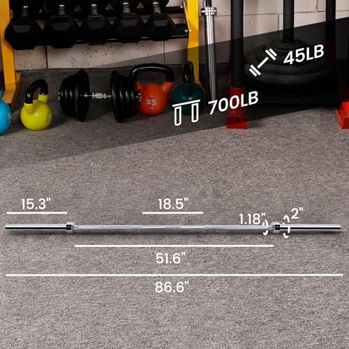Fitvids 2 Inch Olympic Barbell Bar, 5/6/7 Feet Bar with Collar for Home Gym Strength Training, weight lifting, Bench Press, 700 LB Capacity - style: 7-Foot