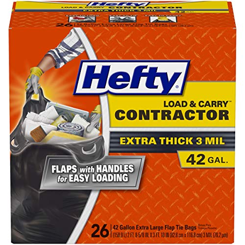 Hefty Load & Carry Heavy Duty Contractor Large Trash Bags, 42 Gallon, 26 Count - size: 26 Count (Pack of 1)