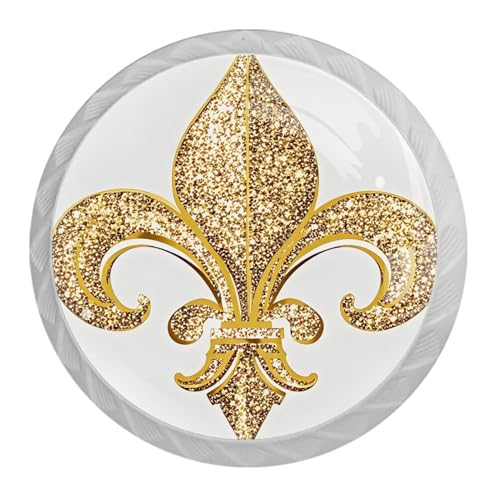 4 Pack White Cabinet Knobs Round Drawer Pulls, Fleur de Lis Iris Drawer Handles, Kitchen Hardware for Dresser Drawers Closets Cupboard Bathroom Bedroom Home Decor - color: Fleur de Lis Iris