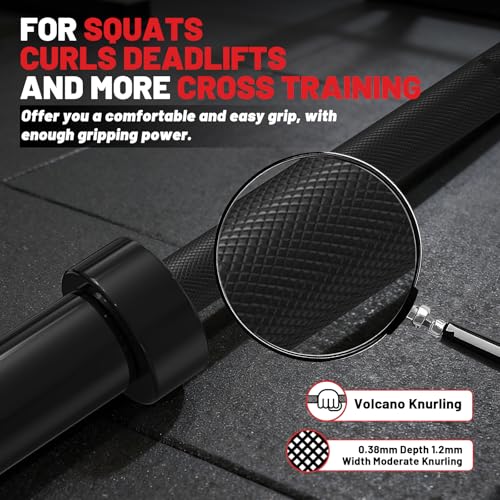 PAPABABE Olympic Barbell, 4ft/5ft/6ft/6.5ft Straight Barbell Womens Olympic Barbell for Strength Training and Technique Adjusting, 2 inch Olympic Bar with Moderate Knurling For Bench Press, Squats Curls Deadlifts Weightlifting - color: 6.5ft Elite Black 1