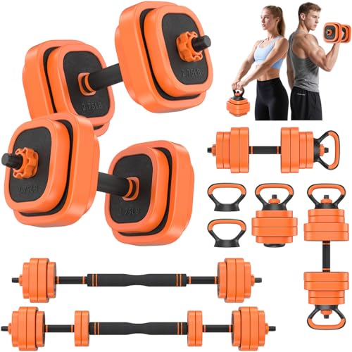 Rendpas Adjustable Dumbbell Set of 2 with Connector, 45/65/85 lbs Free Weights, 4-in-1 Barbell Kettlebell Push Up Stand Home Gym for Men Women - color: 45LB-orange