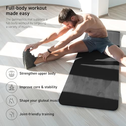 MSPORTS Yoga Mat Premium Non Slip Thick – Extra Comfortable Exercise Mat for Home Workouts, Pilates, Stretching & Gym – Cushioned NBR Foam, Gym Mat with Strap, for Women & Men - color: Black
