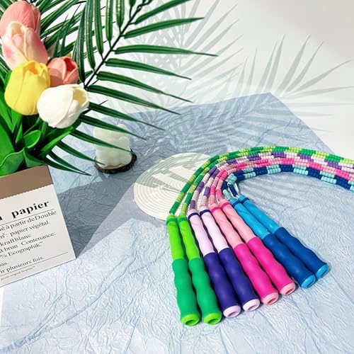BIRDDIE Soft Beaded Jump Ropes, Adjustable Length Skipping Rope, Tangle Free Segmented Jumping Rope for Kids and Adults Exercise, Fitness 9.2 Ft - color: 12 Pack