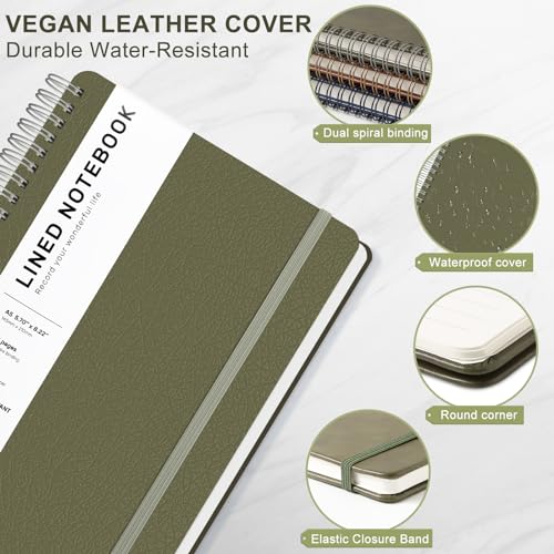 ABERLLS Lined Spiral Journal Notebook with 160 Pages, 8×5.7in, A5 Spiral Notebook, Journaling Notebooks for Work, School, Women, Men, College Ruled Spiral Notebook, Hardcover Leather Journals, Green - color: Green, size: A5