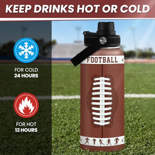 SANDJEST Football Water Bottle with Lid - 32oz Insulated Stainless Steel Sport Bottle - Gifts for Men Football Players Lovers Men - color: Football 4