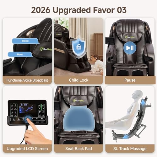 Real Relax Upgraded 2D SL-Track Massage Chair,Recliner Full Body Zero Gravity with 8 Auto Modes and Upgraded LCD Screen,Added Voice Broadcast,Headrest Cushion,Child Lock and Pause Button,Dark Brown - color: Dark Brown