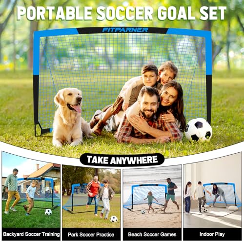 Kids Soccer Goals for Backyard Set - 2 Pack of Portable Pop Up Soccer Nets with Ball,Cones,Complete Training Equipment Kit for Toddler,Youth,Kids Age 3-14,Outdoor Sports Game - color: Blue Black, style: 6x4 FT