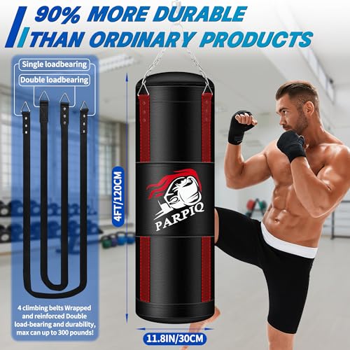 4FT Hanging Punching Bag for Adults, Unfilled Canvas Heavy Boxing Bag Set with 12oz Boxing Gloves Hand Wraps, Jump Rope, Reflex Ball for MMA Kickboxing Muay Thai Training Home - style: PU Bag