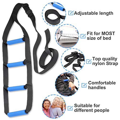 Bed Ladder Assist,Pull up Helper and Sit up Helper 4 Handle Grips,Bed Rail Assistance Devices Adjustable Length Bed Lift for Most Beds Mobility Aid for Elderly, Handicapped,Injured (95 INCHES) - size: 95 INCHES