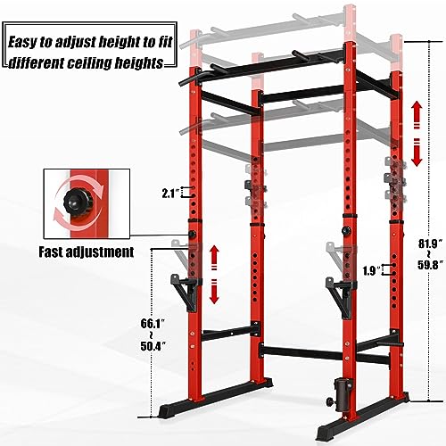 Bongkim Power Rack, Rack Cage for Weight Training, Adjustable Squat Stand Rack for Home Gym Equipment, Lifting Cage with 660lb Capacity - color: Red