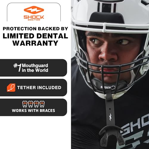 Shock Doctor Bolt Lipguard, Adult Mouth Guard Football with Strap. Mouthguard One Size Fits All - color: Orange