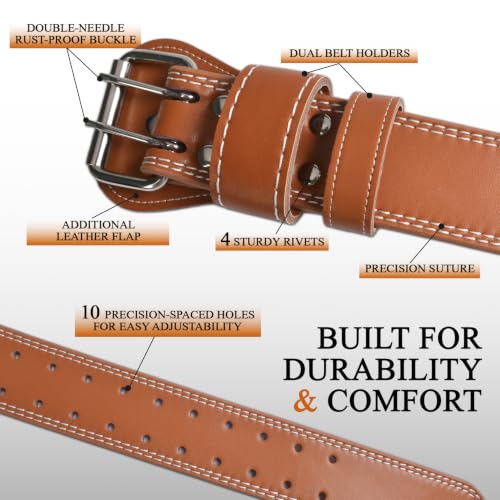 Leather Weightlifting Belt, 10 Adjustable Holes, 4”Width, Double Prong Power Belt for Gym Bodybuilding, weightlifting, powerlifting, squats and deadlifts - color: 4-Inch Brown, size: 28"-32"