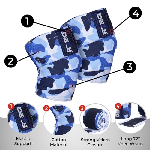 DEFY Knee Wraps for Weightlifting - Provides Knee Support for Powerlifting, Squats & Fitness Workouts - color: Blue Camo