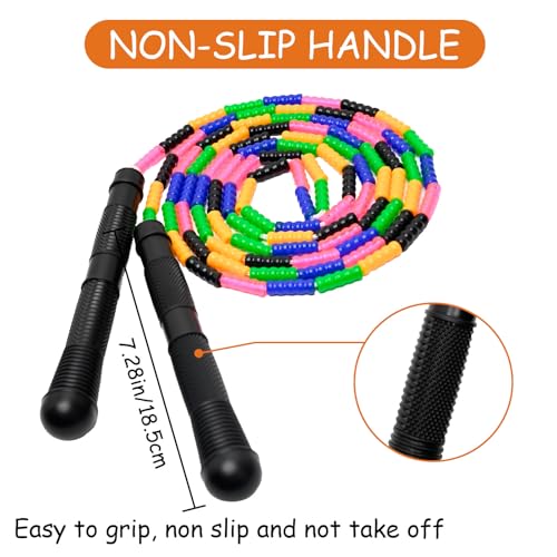 Beaded Jump Rope 1 Pack/2 Pack, ACEONE Segmented Skipping Rope for Kids Adults, Adjustable Tangle-Free Toddler Jumping Rope for Fitness Exercise Training - color: Rainbow Black