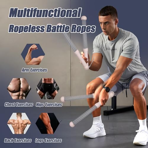 2nd Gen Ropeless Battle Ropes for Home Gym, Heavy Duty Portable Cordless Battle Ropes with Integrated Spring (No Screws), Weighted Exercise Rope for Men & Women, HIIT Workout Equipment - color: pink