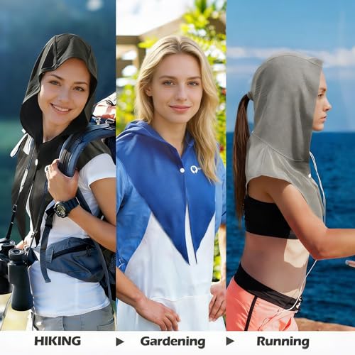 Sukeen Cooling Hoodie Towel, Instant Cooling Towels for Neck and Face, UPF 50 Sun Protection Ponytail Cooling Neck Wraps, Quick Drying Cool Towels for Sports, Gym, Hiking, Camping, Workout, Brown Red