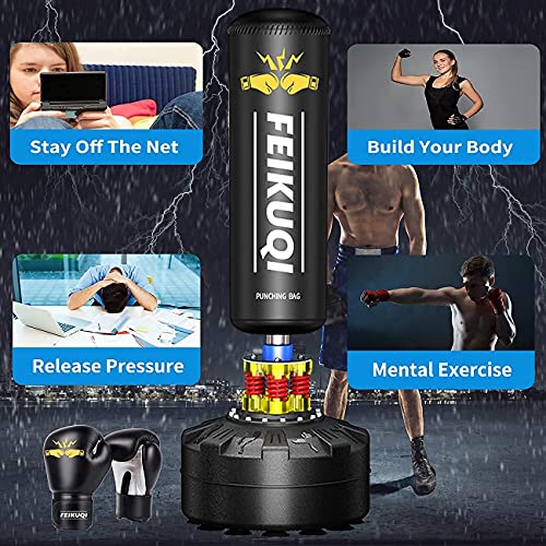 Punching Bag for Adults, Boxing Bag with Stand 70''-205lbs Freestanding Punching Bag for Adults - Kickboxing Bag for Home Gym Office - color: Punching bag with gloves