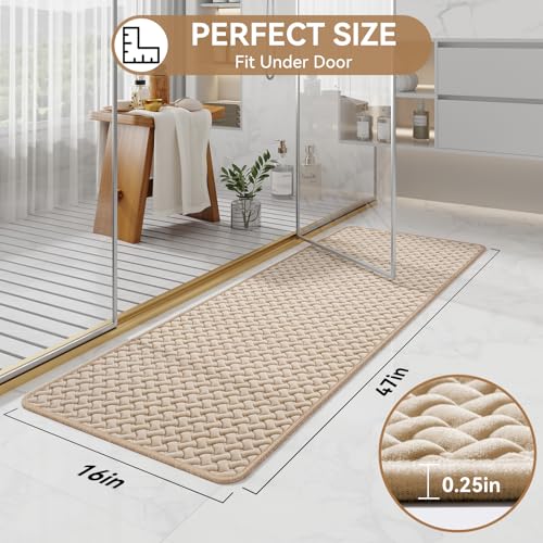 YDKGL Bathroom Runner Rug Non Slip, Super Absorbent Quick Dry Long Bath Mat, Foam Weave Texture Rubber Backing Ultra Thin Bathroom Mats Fit Under Door Bathroom Floor Bathtub Shower, 16"x 47" - color: Brown, size: 16"x 47"