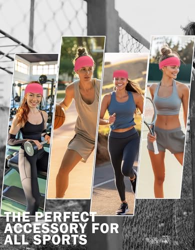 Headbands for Men & Women, Sweat Headband Non-Slip Sweatband Sports Running Cycling Yoga Basketball Workout Football Training - color: Hot Pink