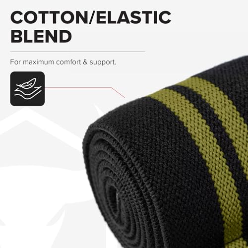 Elbow Wraps for Weightlifting (1 Pair) - 50" Elastic Elbow Braces for Weight Lifting - Elbow Support for Bench Press, Powerlifting, Fitness, & Gym Workout - Gym Elbow Straps Weightlifting - Elbow Compression Strap Brace - color: Black/Green