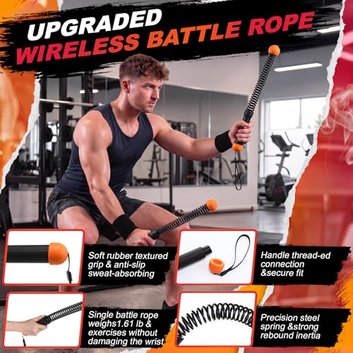 Lewtemi 14 Pcs Weighted Ropeless Battle Ropes Set Portable Cordless Battle Ropes Set Heavy Duty Exercise Equipment with Poster for Home Gym, HIIT Cardio and Weight Loss, Low-Impact Aerobic Training