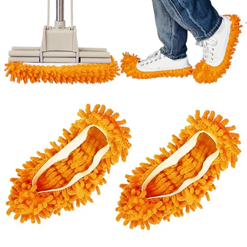 1 Pair Floor Cleaning Mop Slippers Set, Slip On Mopping Accessories for Indoor Household Floor Care and Daily Cleaning Tasks(Orange) - color: Orange