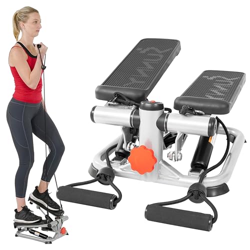 Sunny Health & Fitness Mini Steppers with Digital Monitor and Resistance Bands, Compact Low-Impact Cardio Machines for Home Workouts - color: Grey