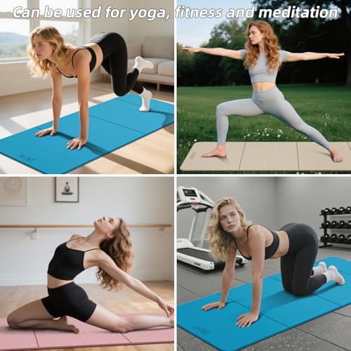 Foldable Yoga Mat 75"x31.5"x0.24" - Extra Large Lightweight TPE Exercise Mat, Double Non-Slip for Pilates, Home Workouts & Outdoor Use - color: Blue-orange