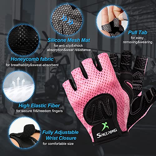spacepower Workout Gloves - Lightweight Breathable Gym Gloves for Women & Men's Exercise - color: Pink, size: Medium