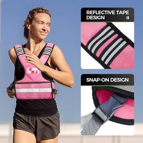 Adjustable Weighted Vest for Men Women, 4-10lb/12-18lb/20-32lb Vest with 6 Ironsand for Weights Running Workout and Training, Adjustable Body Weight Vest Exercise Set for Running, Walking - color: Pink, size: 4-10 lb