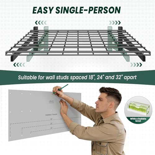 4 Pack 2x3ft Garage Wall Shelves, 24x72 inch Heavy Duty Garage Shelving Wall Mounted Garage Storage Rack, 1400lbs Load Capacity Floating Metal Shelf, Black - size: 4 pack-2x3ft