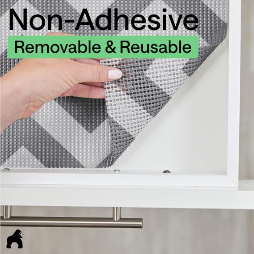 GORILLA GRIP powerGRIP Drawer Shelf and Cabinet Liner, Thick Strong Hold, Non-Adhesive Liners Protect Kitchen Cabinets and Cupboard, Bathroom Drawers, Easy Install, Breathable Mat, 12" x10' Gray White - color: Chevron: Gray/White, size: 12" X 10', style: