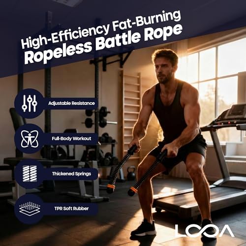 LOOA Adjustable Weighted Ropeless Battle Ropes for Home Gym (2 Pack) Set | Quiet Training, No Anchor Required, Portable, Full Body, Indoor Exercise