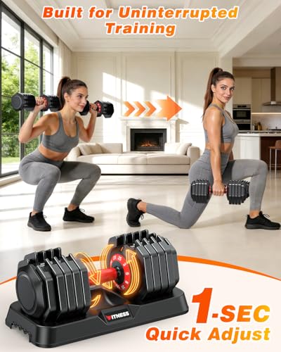 XDDIAS Adjustable Dumbbell Set for Home Gym Workout | 25 to 90 lbs, non-slip knurled grip, compact storage, one-hand adjustable - size: 25LB Pair