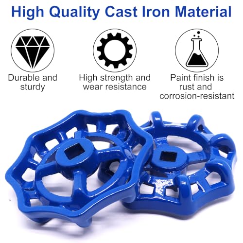 2 Pack Outdoor Faucet Handle Replacement, 8mm x 8mm Square Stem Hole Water Spigot Handle Replacement, Cast Iron Round Wheel Outside Faucet Handles with Screws Spacer (Blue) - color: Blue, size: 8mm x 8mm (2pcs)