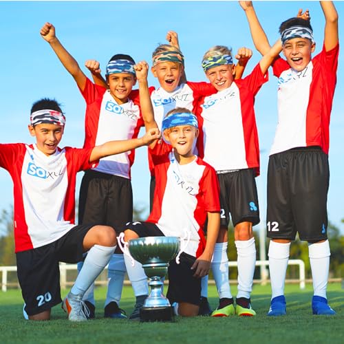 MADHOLLY 6Pcs Breathable Kids Sweat Bands for Ages 4-10 Boys Girls | Sweat Absorption, Soft, Elastic Wicking Head Bands, Sports Accessories for Football, Soccer, Basketball, Baseball, Running - style: Camouflage