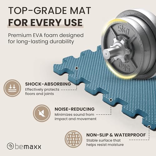 bemaxx Gym Mats Set - 18 pcs EVA Interlocking Foam Floor Tiles (12.6"x12.6"x0.4") 18sqft Protective Gym Flooring Sports Home Workout Exercise Mats Puzzle Garage Fitness Play-Room Pool Treadmill Bike - color: Cool Blue Trio, size: 18 Tiles | 18 sq ft