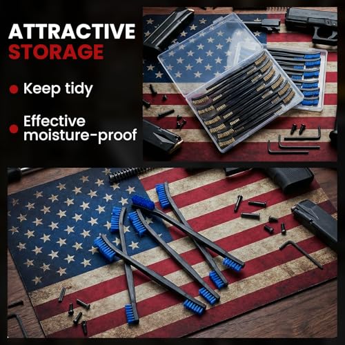 PINGMIC Gun Cleaning Brushes Set - 12 Pack Double-Ended Brass Brushes with Plastic Handles, All-Purpose Gun Cleaning Supplies Kit (Brass) - color: Brass