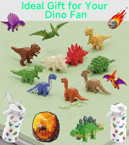 MYFOREST 14oz/400ml Insulated Kids Water Bottle, Odor-free Liner, 3D Touch | No Plastic Taste, Surgical Steel - No Chemical Leaching, Name Spot, Soft Sipper, Gift for Dino Fan, DinoCraft: Pixel - color: DinoCraft: Pixel