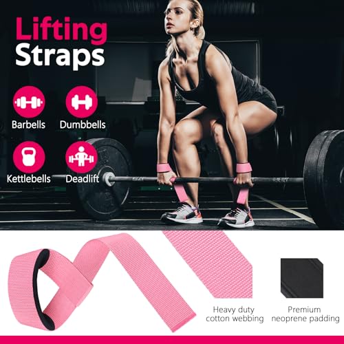 WALITO 8Pcs Barbell Pad Set for Hip Thrust - Squat Pad,Gym Accessories for Women with Bar Bad,Bench Press, with Gym Ankle Straps,Resistance Bands for Working Out,Lifting Strap,Carry Bag - color: 1-Pink