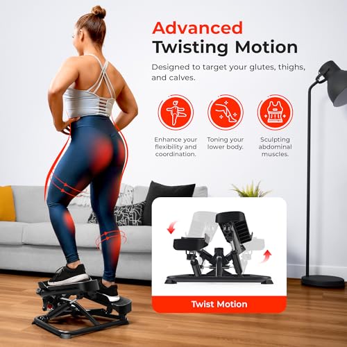 Sunny Health & Fitness Twist Steppers with Resistance Bands, Compact Mini Stair Step Machines for Low-Impact Home Cardio Workouts - color: Black Onyx