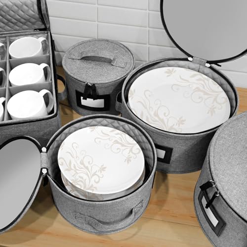 BALEINE China Storage Containers, Sturdy Quilted Wine Glass Storage, Plate Organizer with Carry Handles, Moving Boxes for Dishes, Cups, Mugs and Stemware (Mug, Hard Shell Grey) - color: Grey, style: Mug-Hard Shell