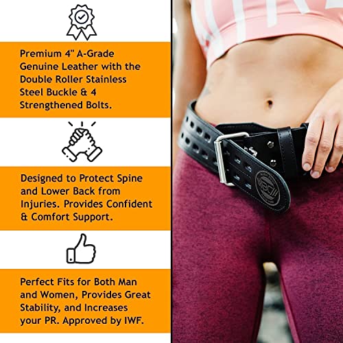 WARM BODY COLD MIND Leather Weight Lifting Belt 4" Adjustable Belt with Buckle for Workout, Squats, Gym, Powerlifting, Olympic Weightlifting, Strength Training. Waist/Back Support - size: Small